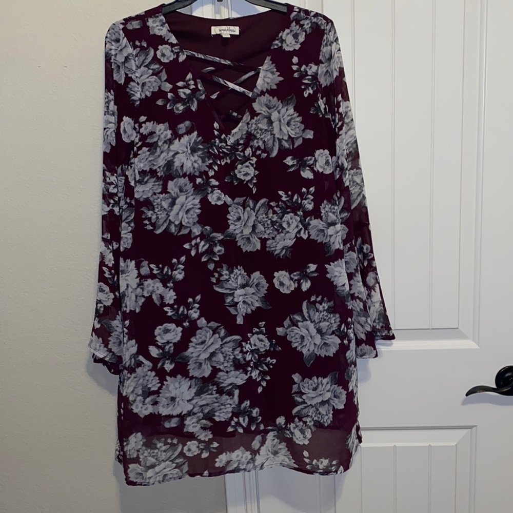Maroon and White Floral Dress